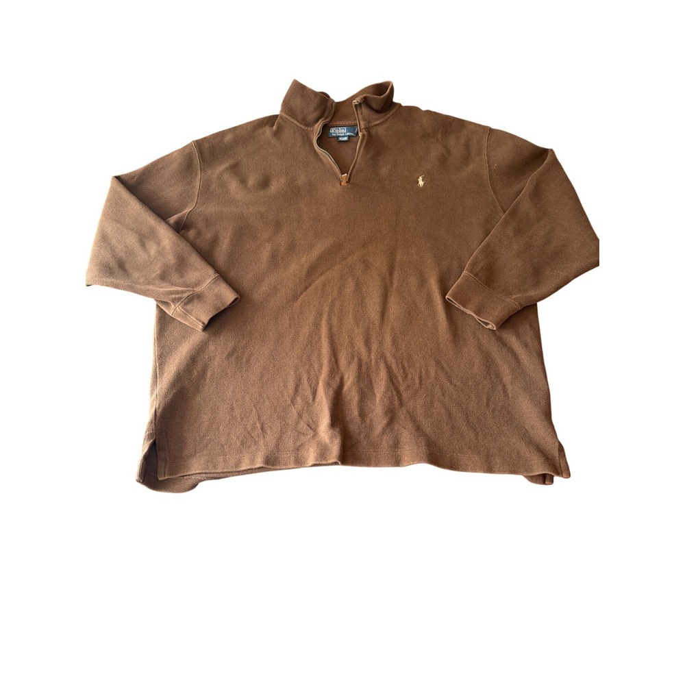 Polo Ralph Lauren Quarter Zip‎ Pullover Brown Cotton Mens 2XB Big Sweater